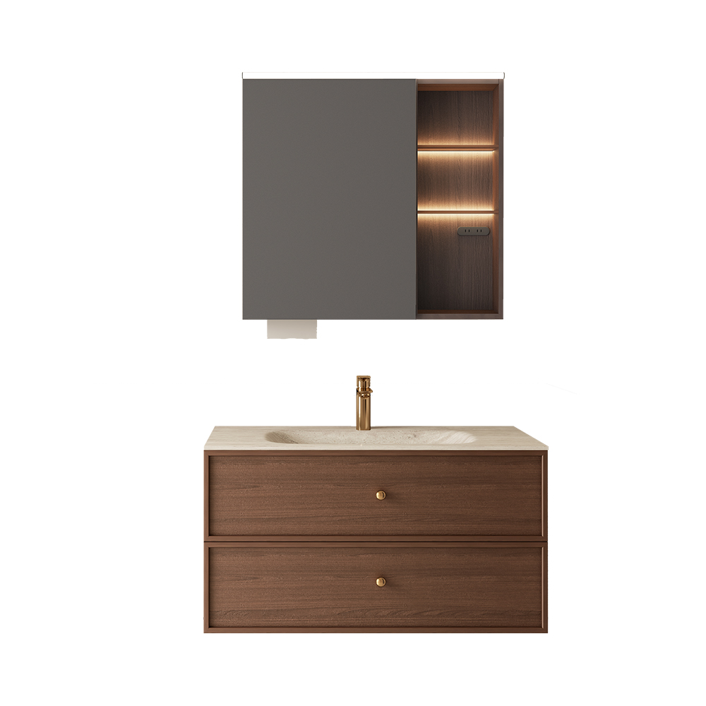 BC6302-080热弯岩板款 生态实木浴室柜